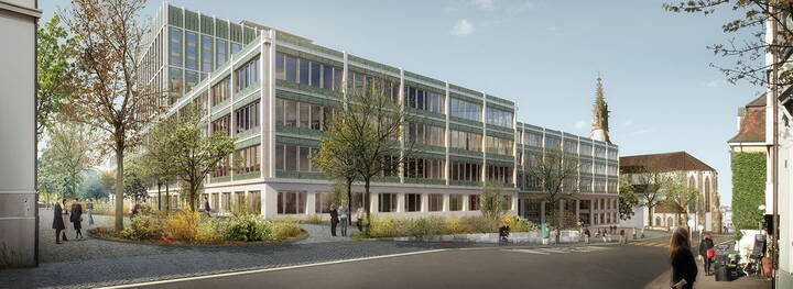 Nuovo edificio Klinikum 2 a Basilea, vista Petersgraben  / Fotografia: Architettura giuliani.hönger, Visualizzazione Nightnurse