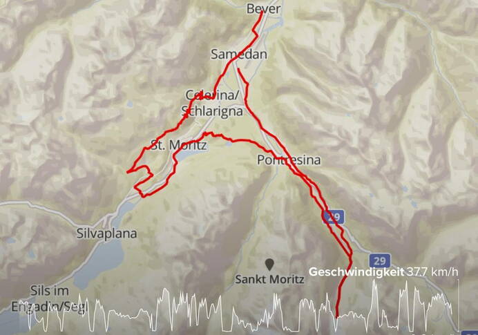 Unsere Strecke: 47km lang, 975 Höhenmeter