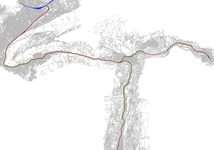 Plan de situation RNI avec corridor 1 µT en rouge.